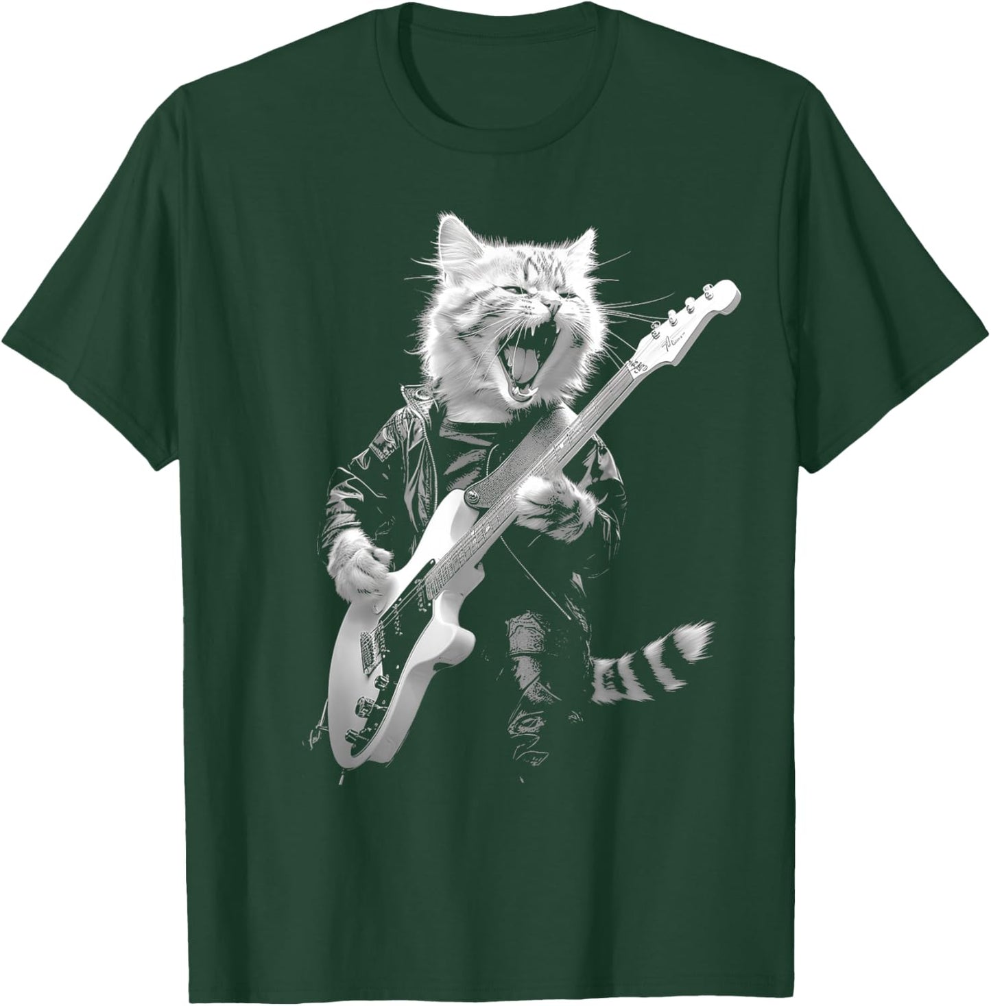 Rock Cat Playing Guitar Funny Guitar Cat Design T-Shirt - T-Shirt | Forest