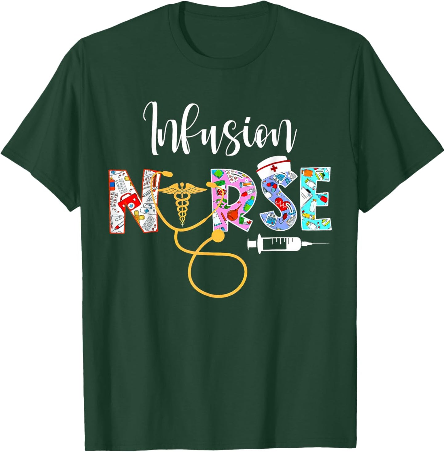 Infusion Nurse Intravenous IV Therapy Oncology Nurse - Black, Adults - Small, Short Sleeve, Modern, Medical Theme T-Shirt - T-Shirt | Forest