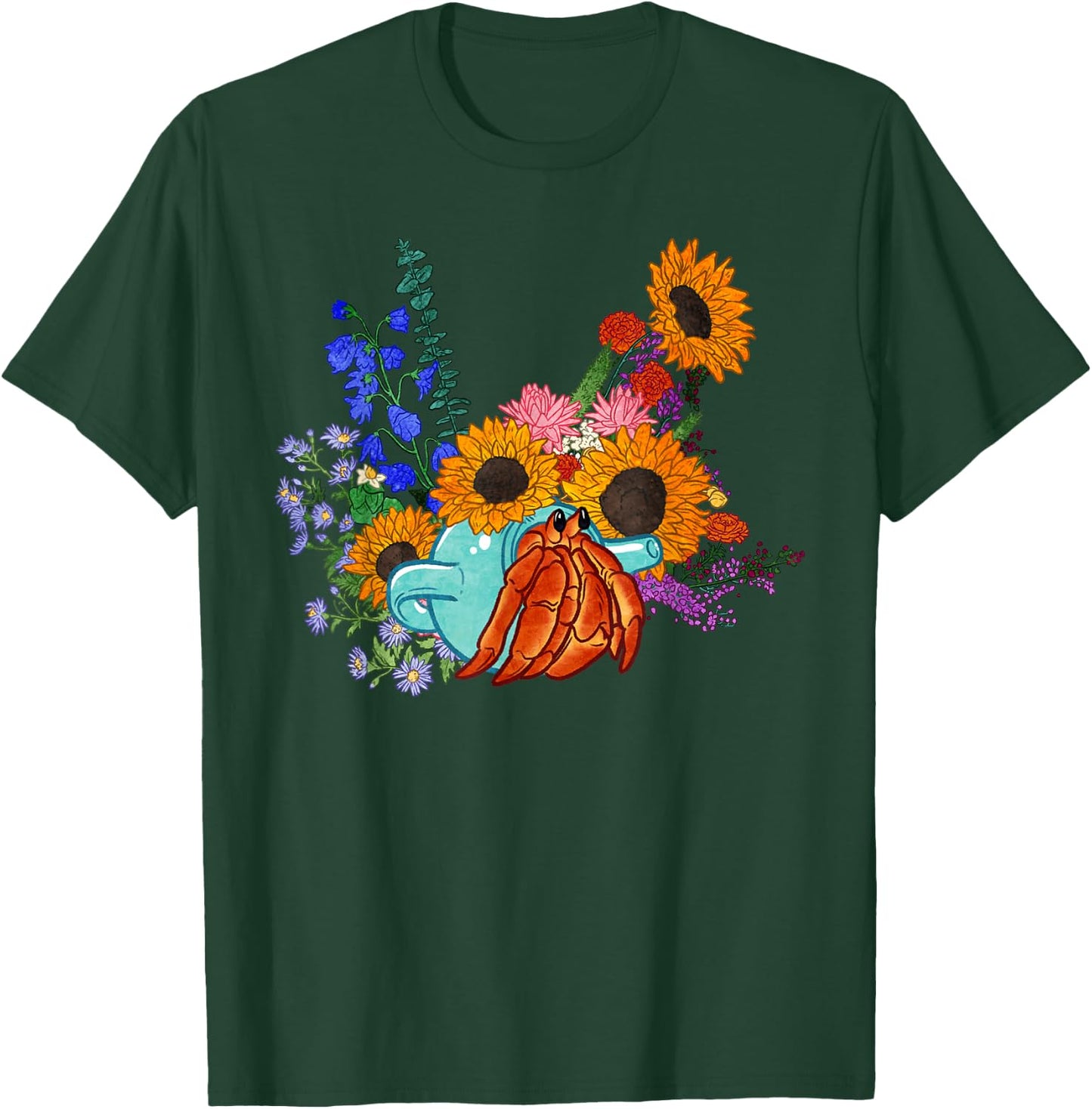 Teapot Hermit Crab and Flowers T-Shirt - T-Shirt | Forest