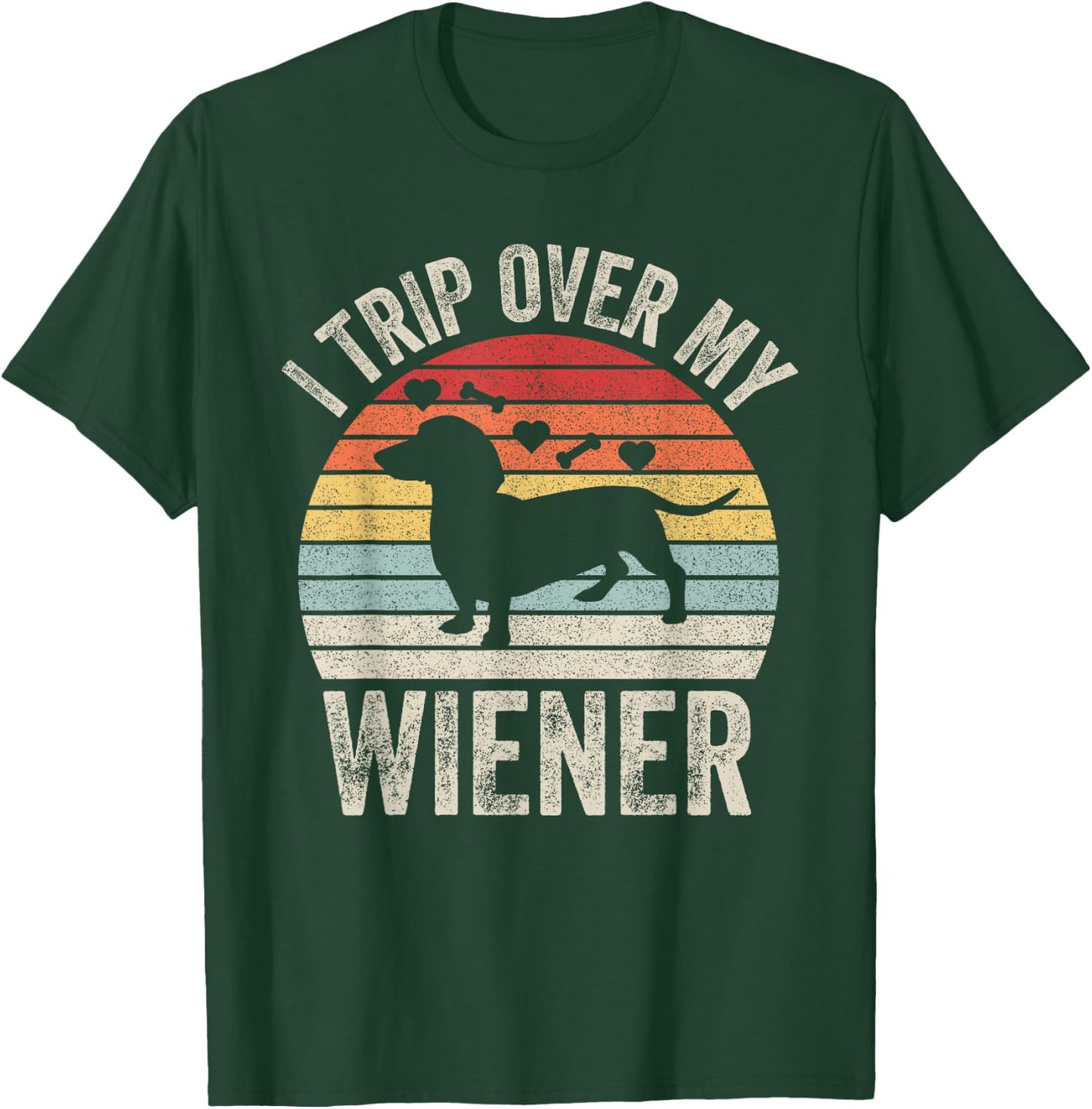 Retro I Trip Over My Wiener Best Friend Dog Dachshund Lover Women Kids T-Shirt - T-Shirt | Forest