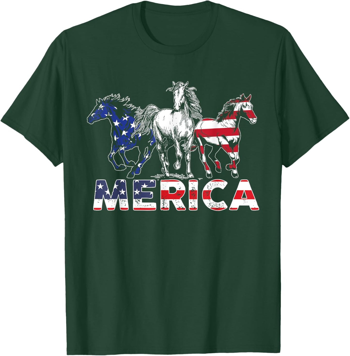 4th Of July Horse American US Flag Horse Riding T-Shirt - T-Shirt | Forest