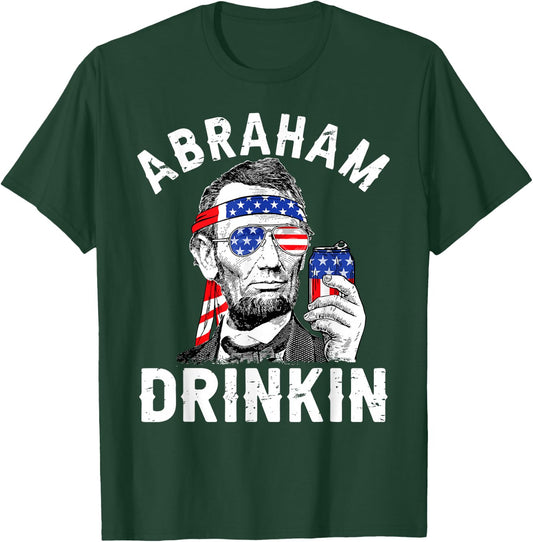 4th of July Abraham Drinking Merica Abe Lincoln Beer Lover T-Shirt - T-Shirt | Forest