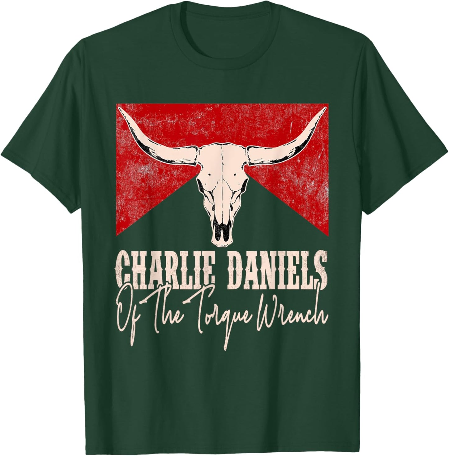 Vintage Funny Music Designs Charlie Daniels Of The Torque Wrench Western Bull-Skull -Adults T-Shirt - T-Shirt | Forest