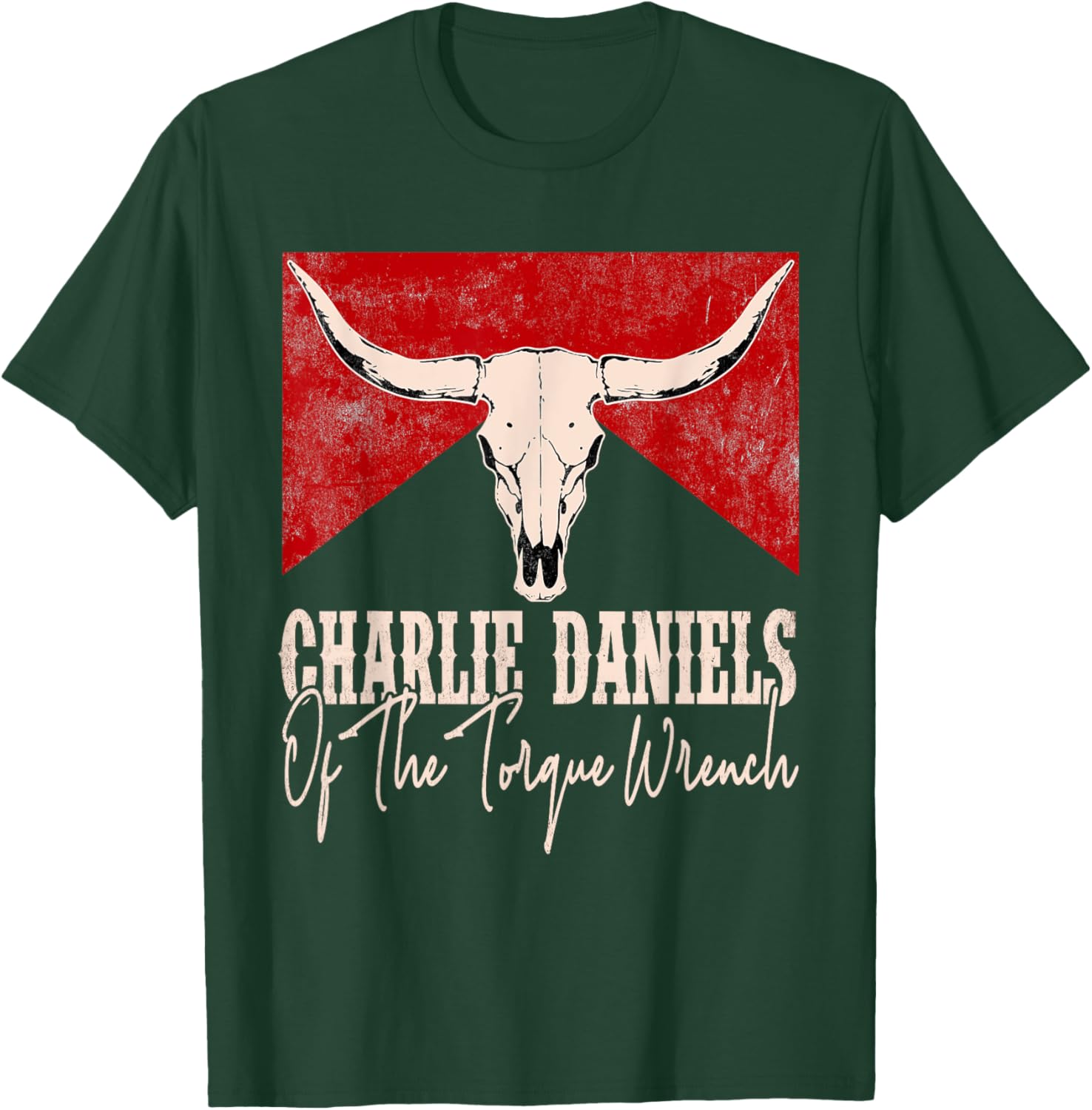 Vintage Funny Music Designs Charlie Daniels Of The Torque Wrench Western Bull-Skull -Adults T-Shirt - T-Shirt | Forest