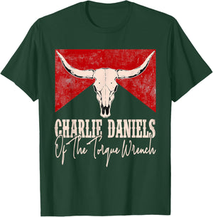 Vintage Funny Music Designs Charlie Daniels Of The Torque Wrench Western Bull-Skull -Adults T-Shirt - T-Shirt | Forest