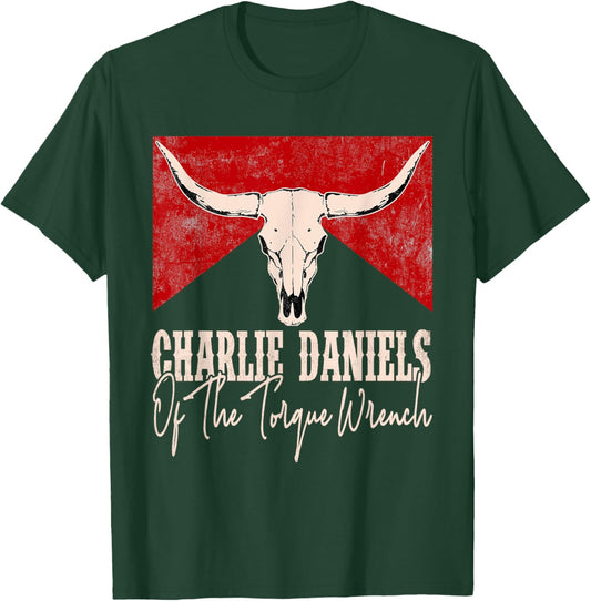 Vintage Funny Music Designs Charlie Daniels Of The Torque Wrench Western Bull-Skull -Adults T-Shirt - T-Shirt | Forest