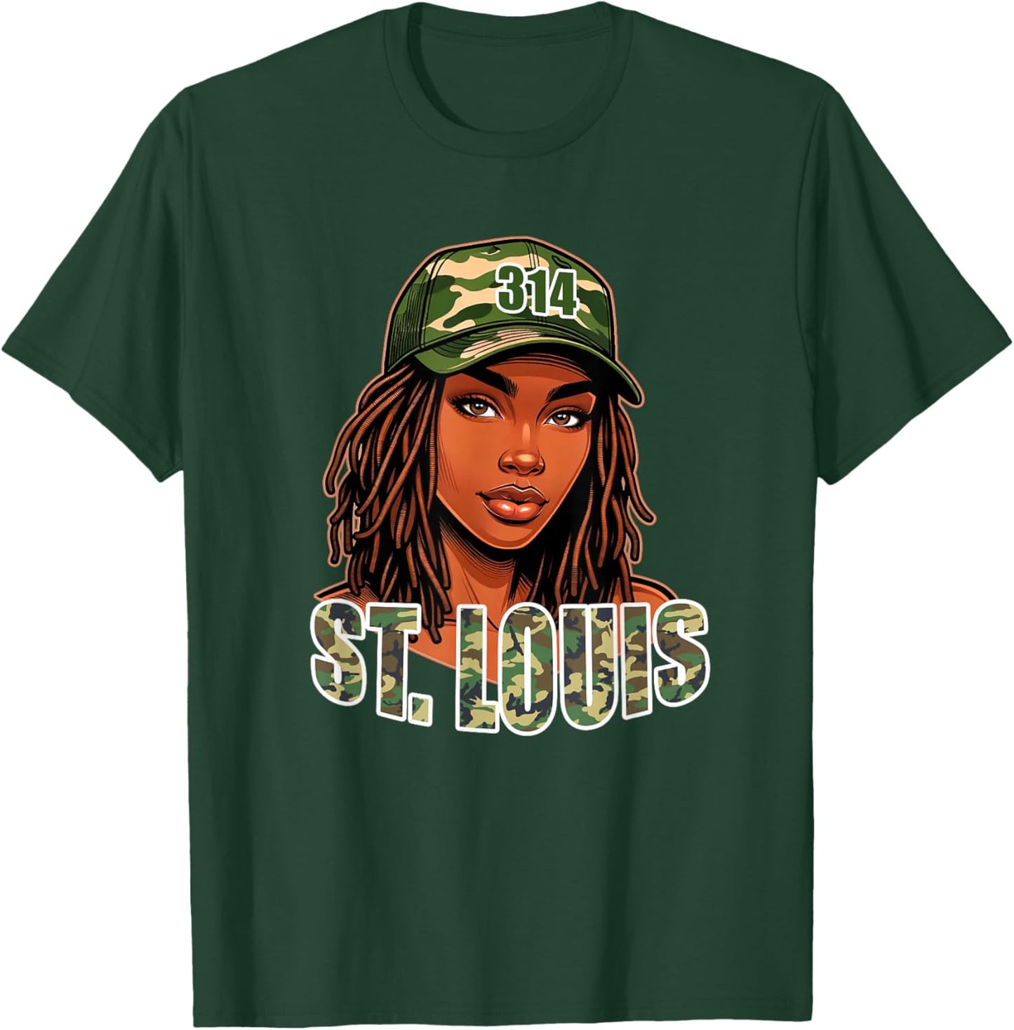 314 St. Louis Camo Hat African American Woman T-Shirt - T-Shirt | Forest