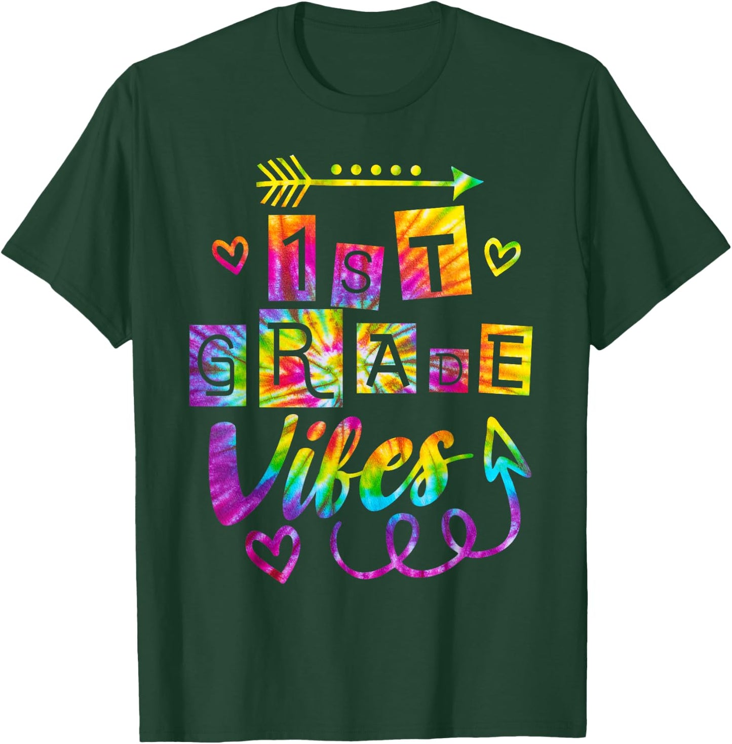 First Grade Vibes Back To School Tie Dye 1st Grade Teacher T-Shirt - T-Shirt | Forest
