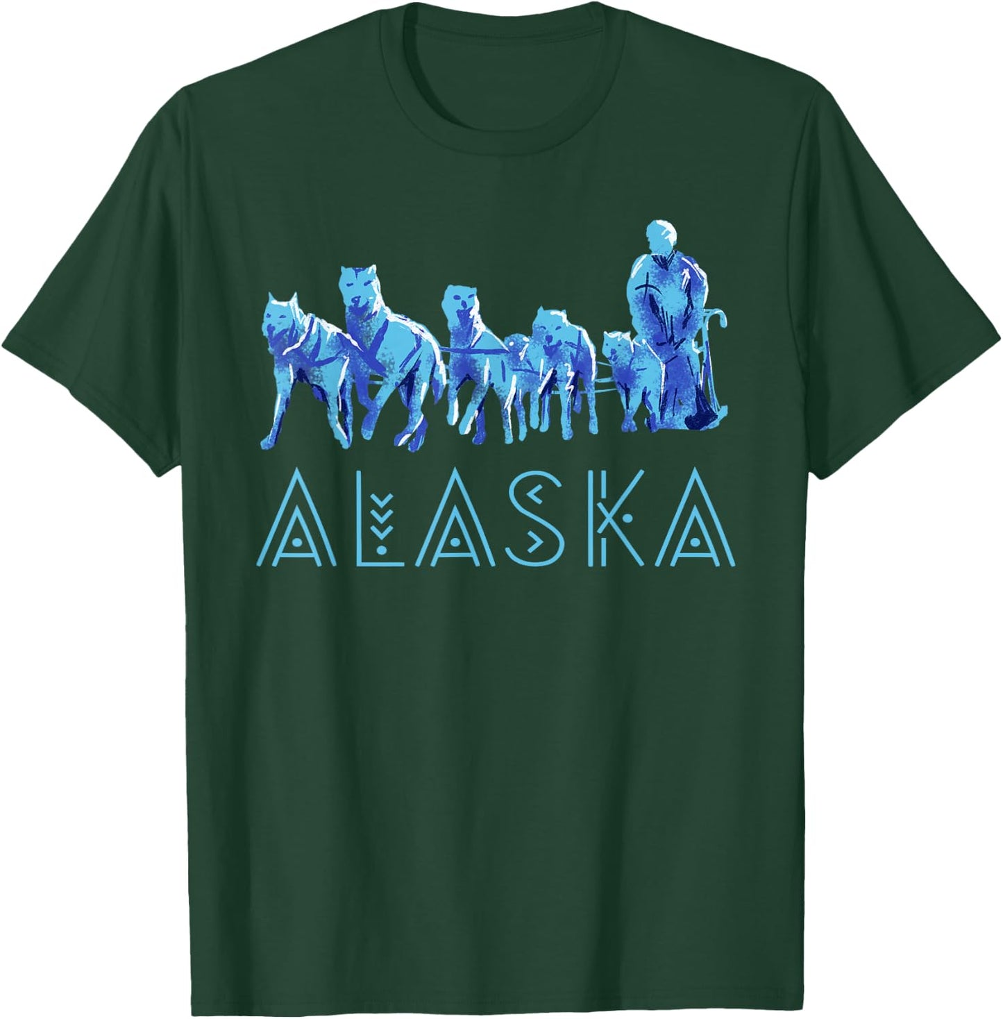 Alaska Sled Dogs Mushing Team Snow Sledding Mountain Scene T-Shirt - T-Shirt | Forest