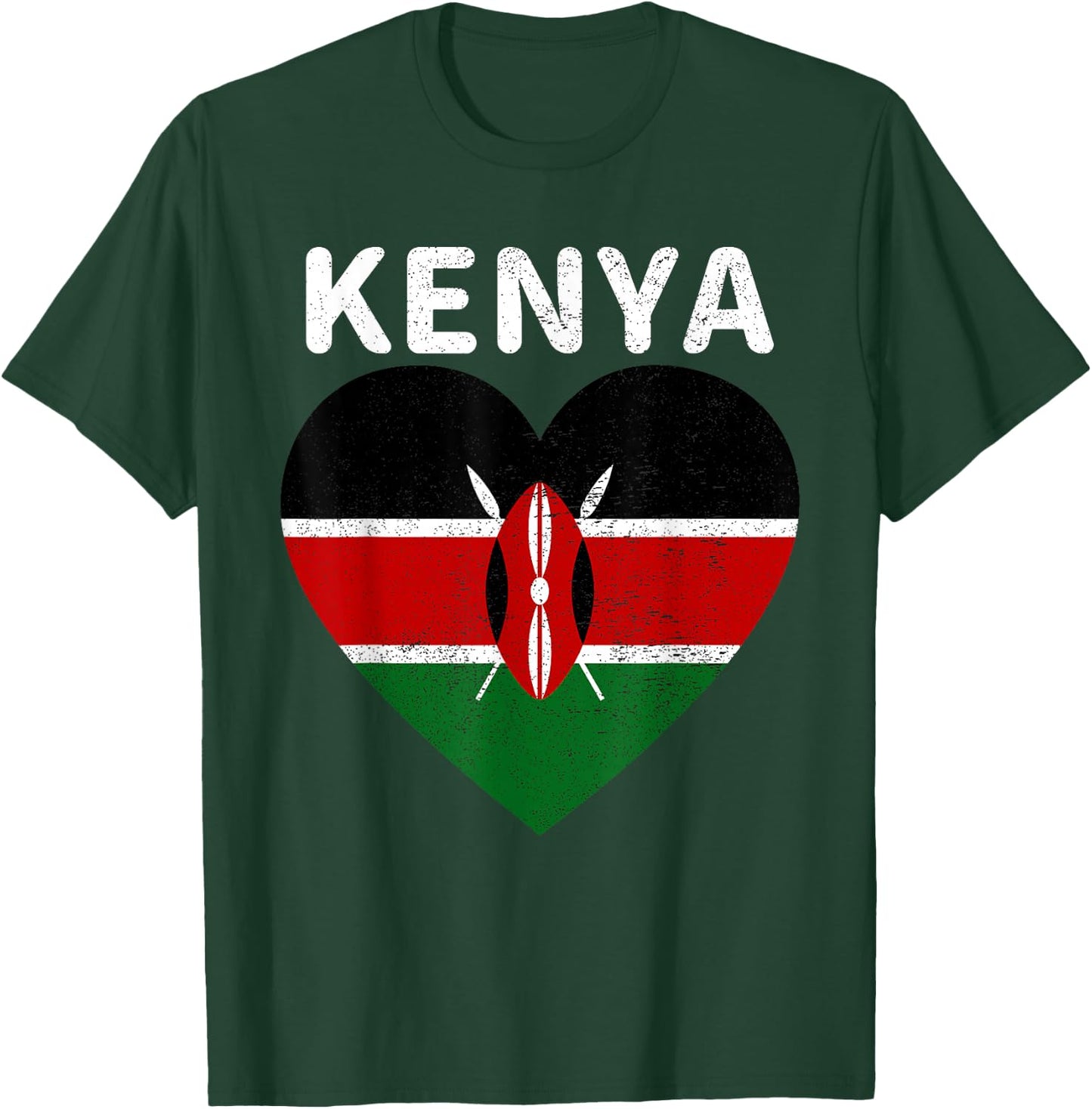 I Love Kenya Kenyan Africa Pride Flag Print Vintage Retro T-Shirt - T-Shirt | Forest