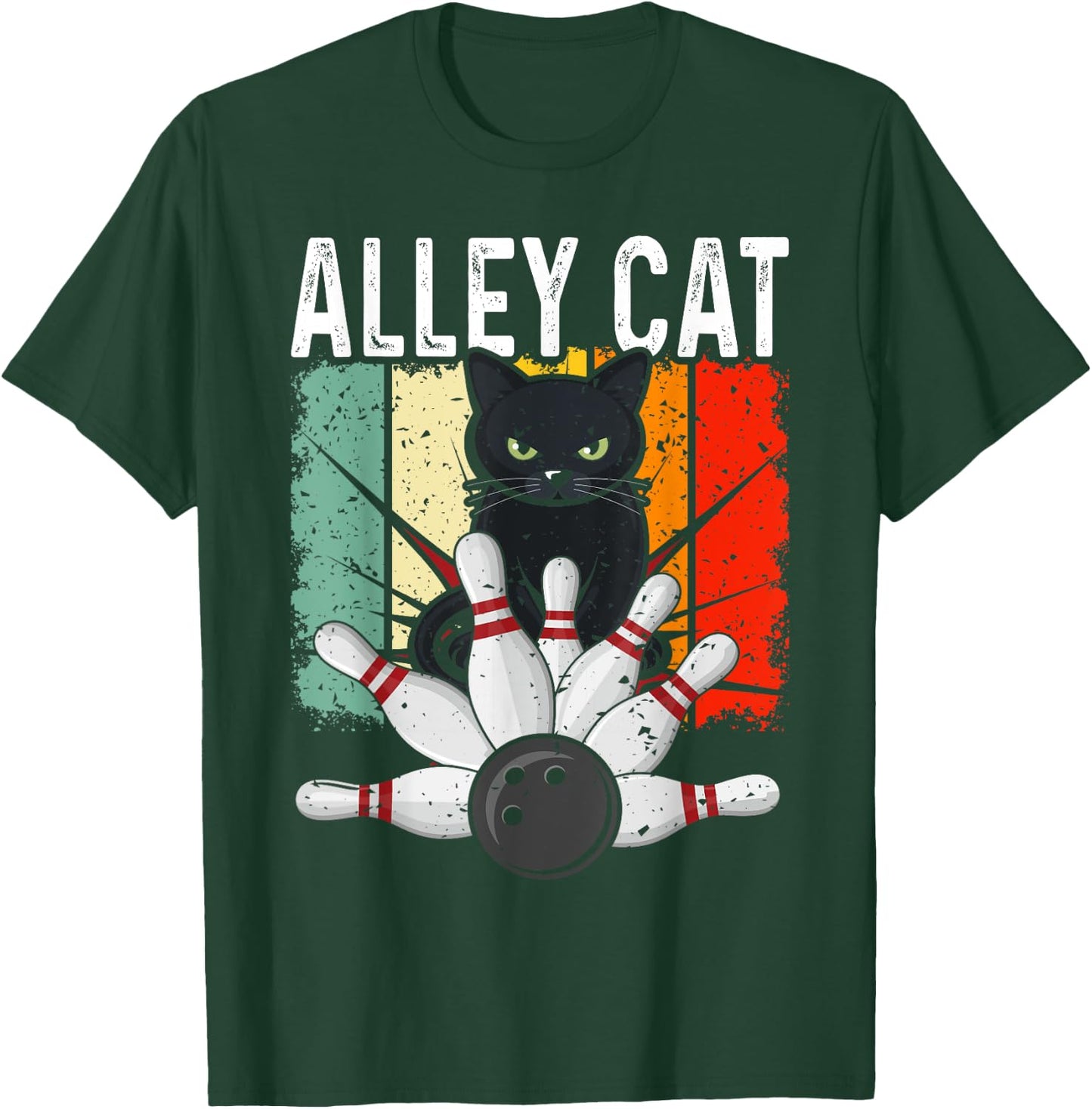 Retro Bowling Vintage Bowler Alley Cat Vintage Men Women Girls Kids T-Shirt - T-Shirt | Forest