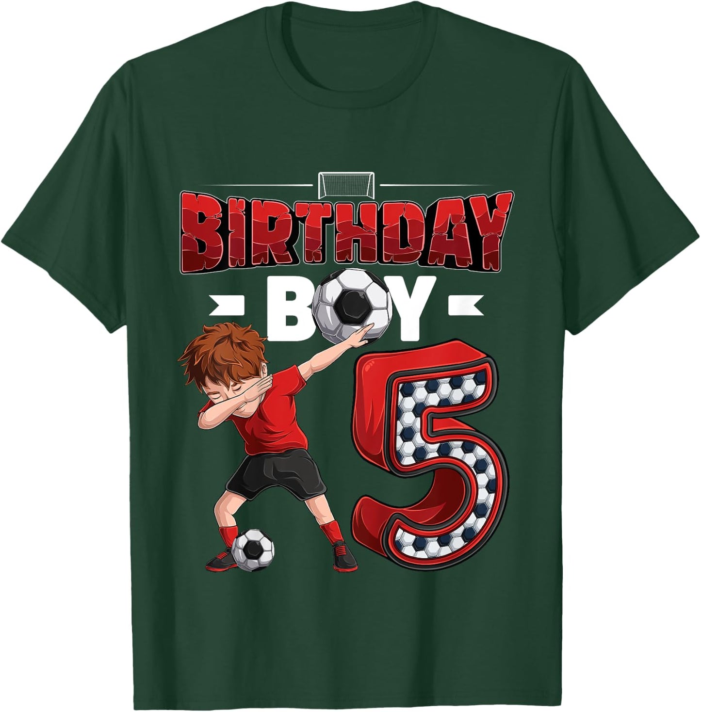 Kids dabbing boy 5 year old Soccer Player 5th birthday party T-Shirt - T-Shirt | Forest