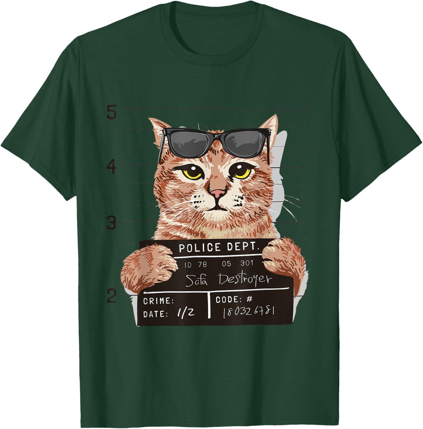 Funny Bad Sofa Destroyer Cat Mug Shot Cat Police Photo Men Women T-Shirt - T-Shirt | Forest