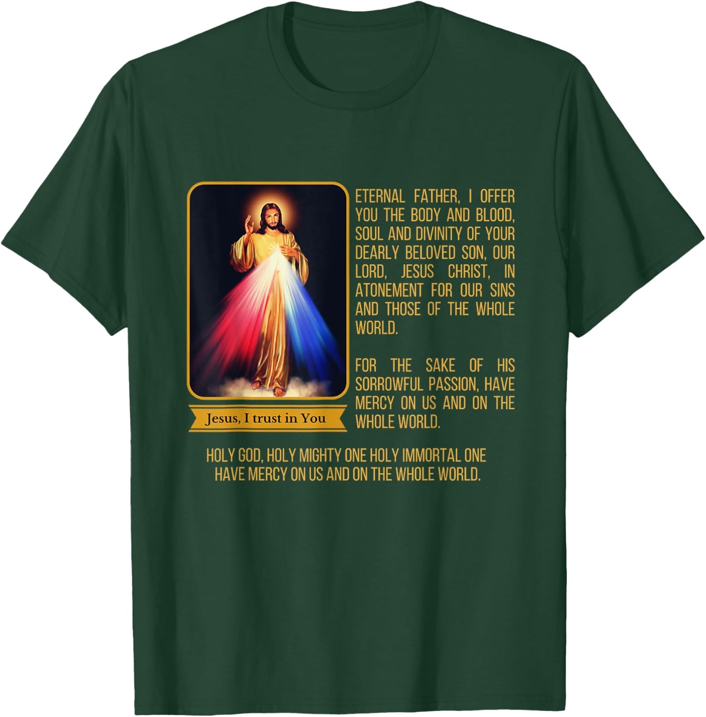 Divine Mercy Jesus Image Chaplet Novena Prayer Catholic T-Shirt - T-Shirt | Forest