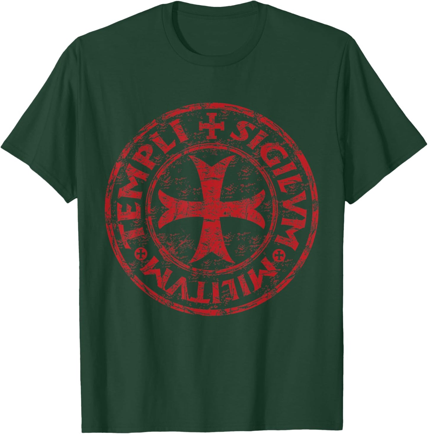 Knights Templar Ring Seal of Soldiers of The Temple Cross T-Shirt - T-Shirt | Forest