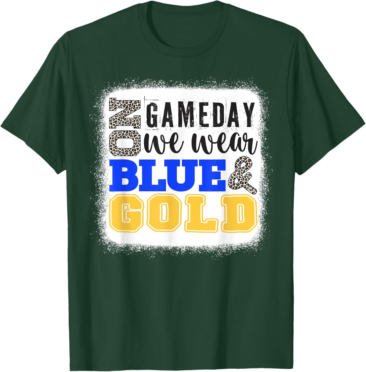 On Gameday Football We Wear Gold And Blue Leopard Print T-Shirt - T-Shirt | Forest