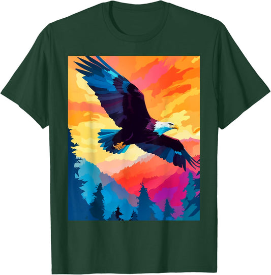 Majestic Eagle Silhouette: Freedom's Colors T-Shirt - T-Shirt | Forest