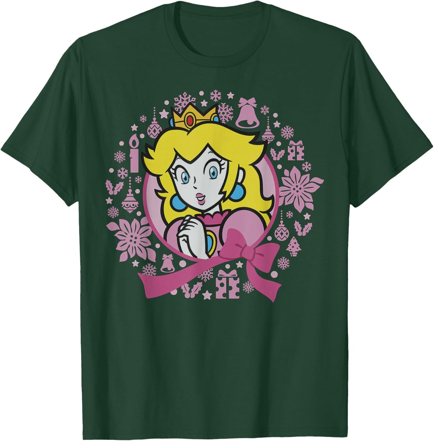 Super Mario Bros Princess Peach Pink Bow Circle Portrait T-Shirt - T-Shirt | Forest