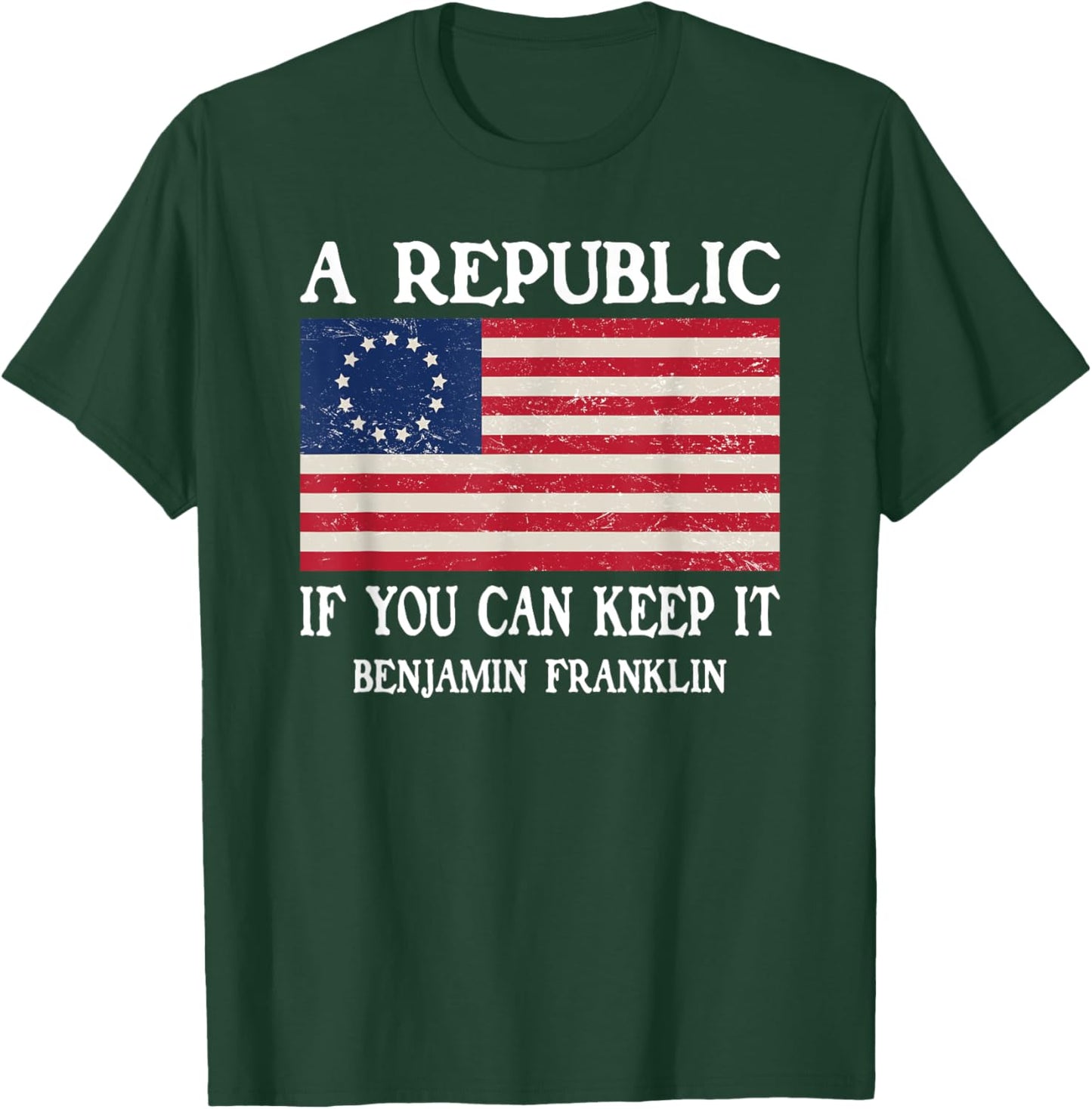 Ben Franklin Quote Designs A Republic, If You Can Keep It - -Adults, X-Small, Black, Short Sleeve T-Shirt - T-Shirt | Forest