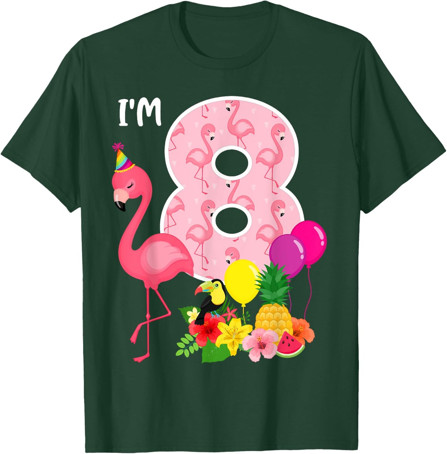 Flamingo Birthday I'm 8 Tropical Flamingo Theme 8th Birthday T-Shirt - T-Shirt | Forest