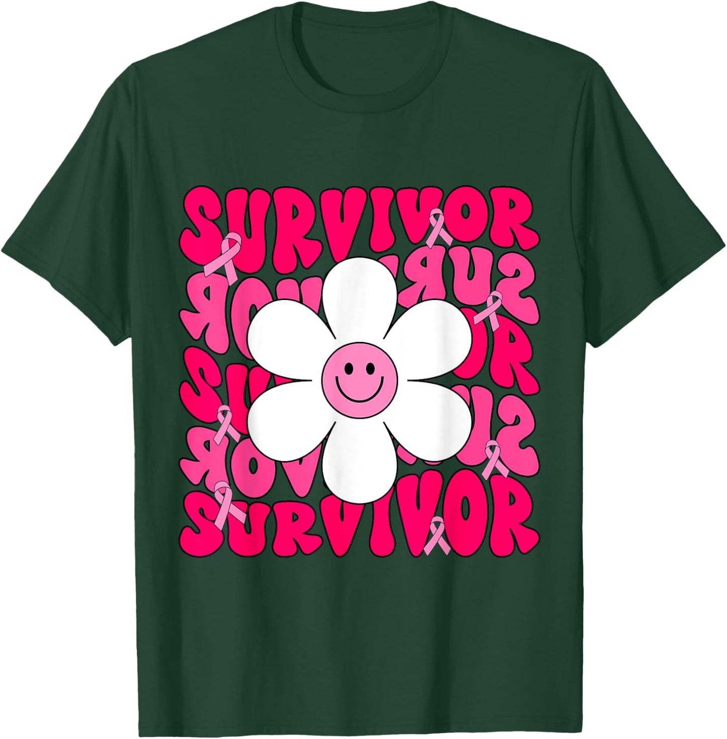 Survivor Breast Cancer Awareness Retro Groovy Breast Cancer T-Shirt - T-Shirt | Forest