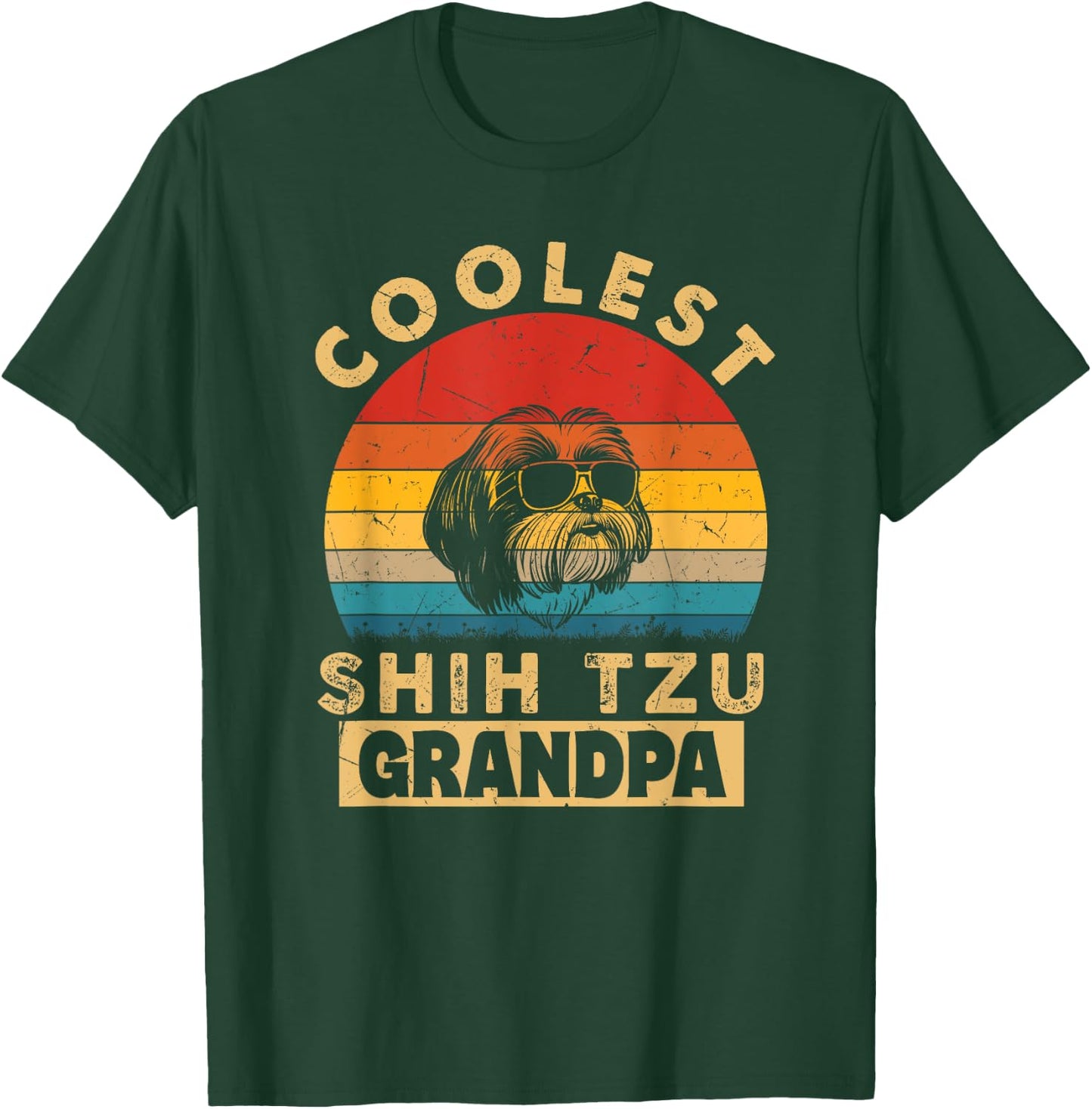 Vintage Coolest Shih Tzu Grandpa Funny Gifts Dog Lover Owner Women Girls Kids T-Shirt - T-Shirt | Forest