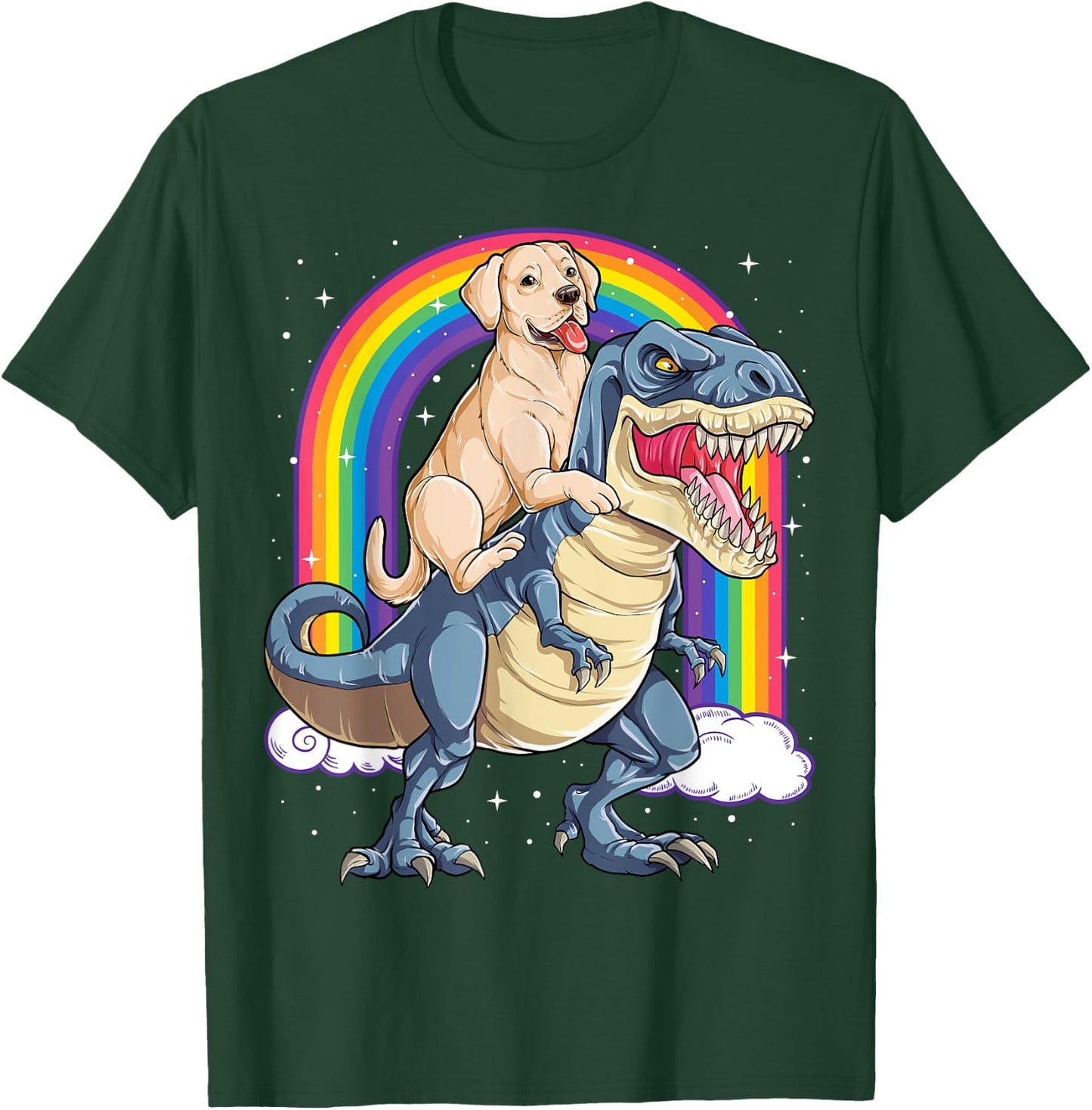 Labrador Riding Dinosaur T-rex Gifts Boys Kids Men Rainbow T-Shirt - T-Shirt | Forest