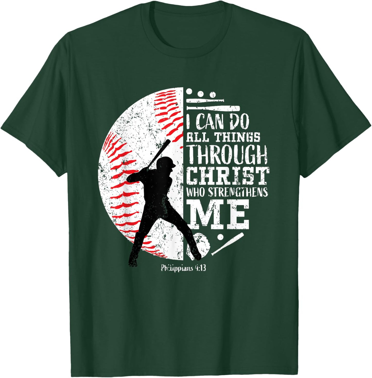 Philippians 4:13 Baseball Player Graphic With Bible Verse T-Shirt - T-Shirt | Forest