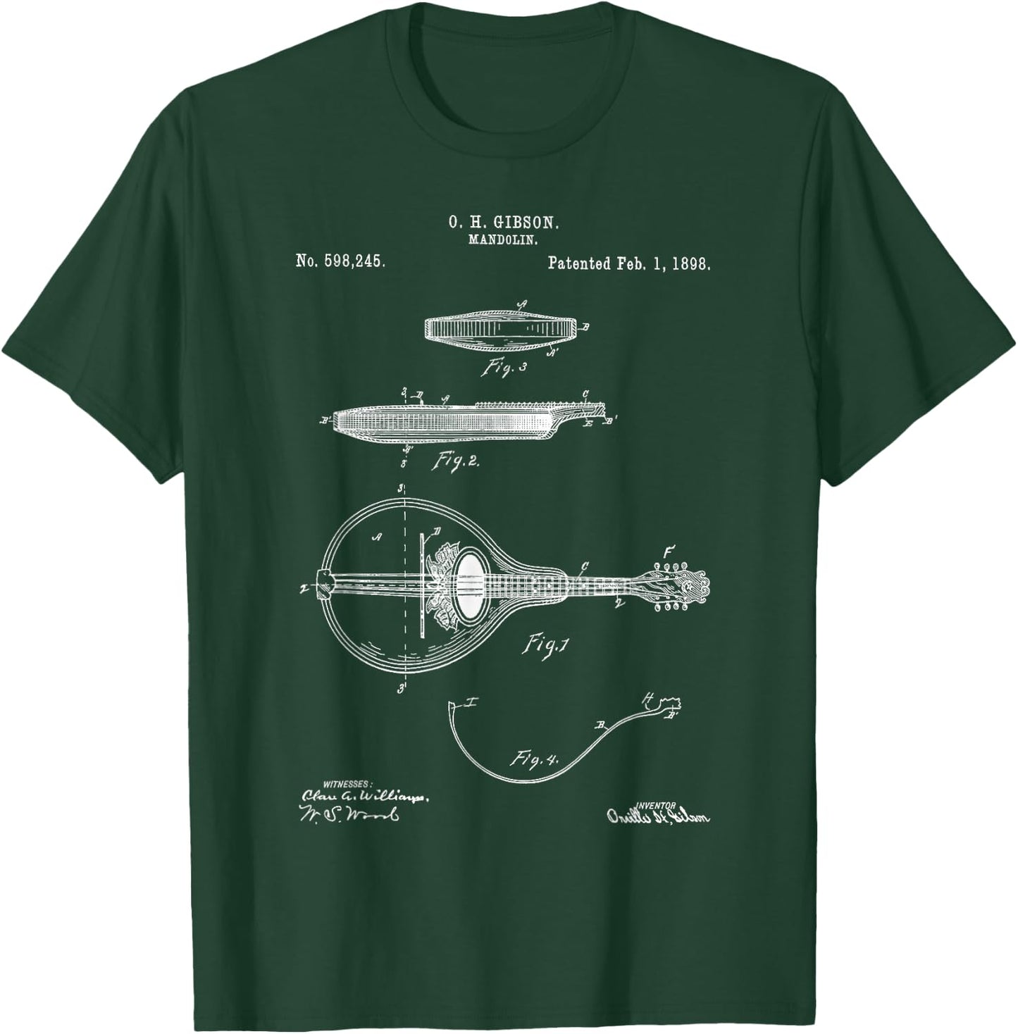 Vintage Patent Mandolin 1898 Music Retro Blueprint Fun Gift T-Shirt - T-Shirt | Forest