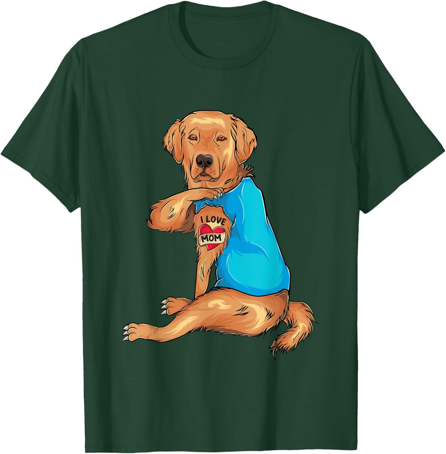 Mother's Day Tattoo I Love Mom Golden Retriever Tattooed T-Shirt - T-Shirt | Forest