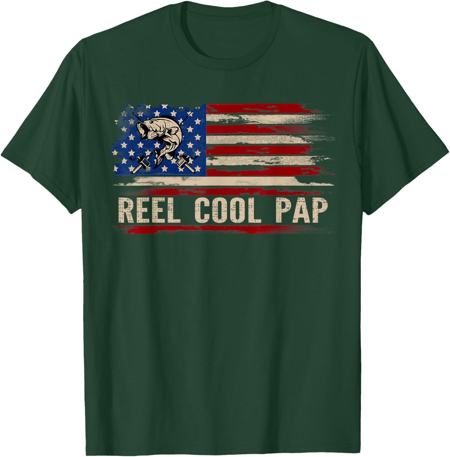 Reel Cool Pap American USA Flag Funny Fishing/Fish Gift T-Shirt - T-Shirt | Forest