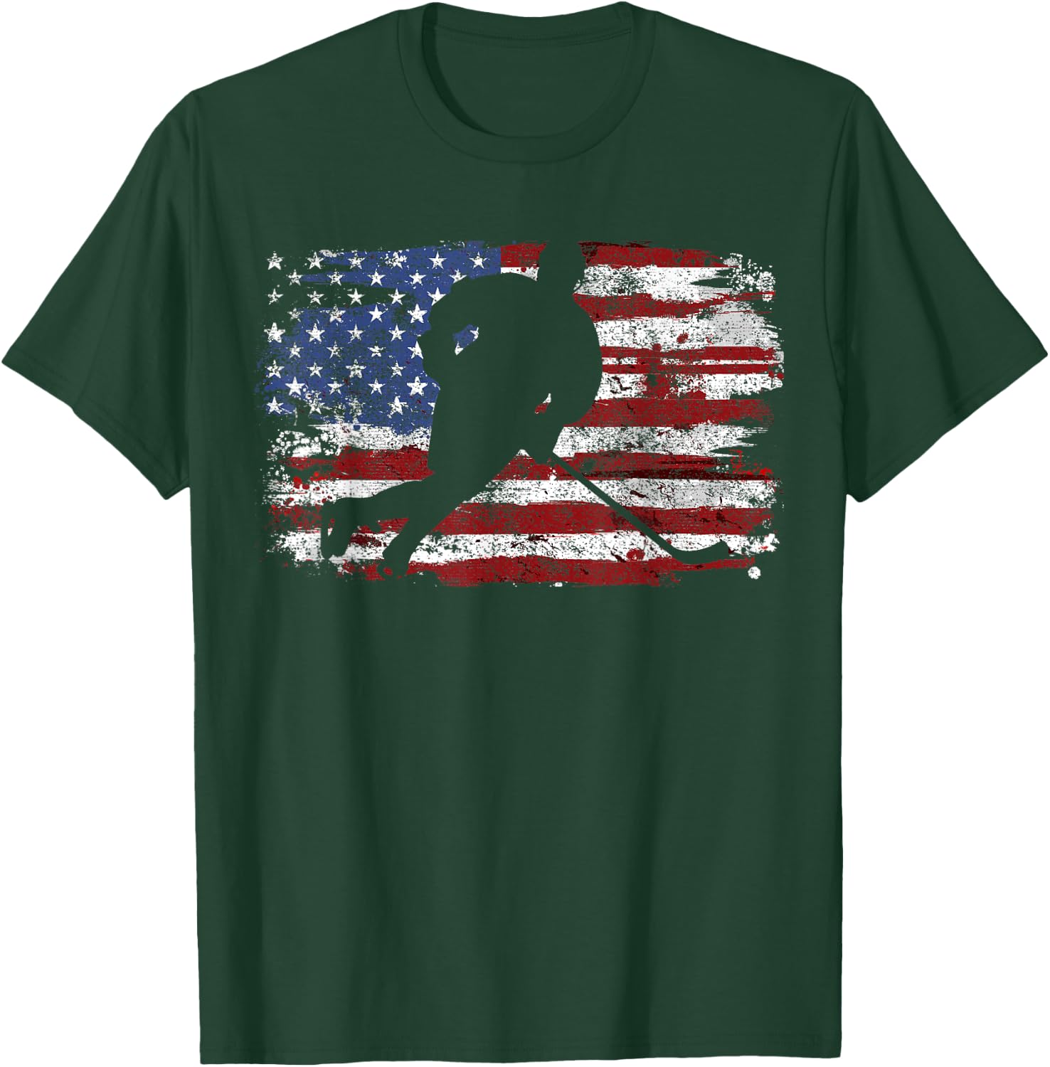 Ice Hockey Player USA American Flag 4th of July Gift T-Shirt - T-Shirt | Forest