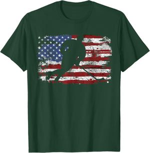 Ice Hockey Player USA American Flag 4th of July Gift T-Shirt - T-Shirt | Forest