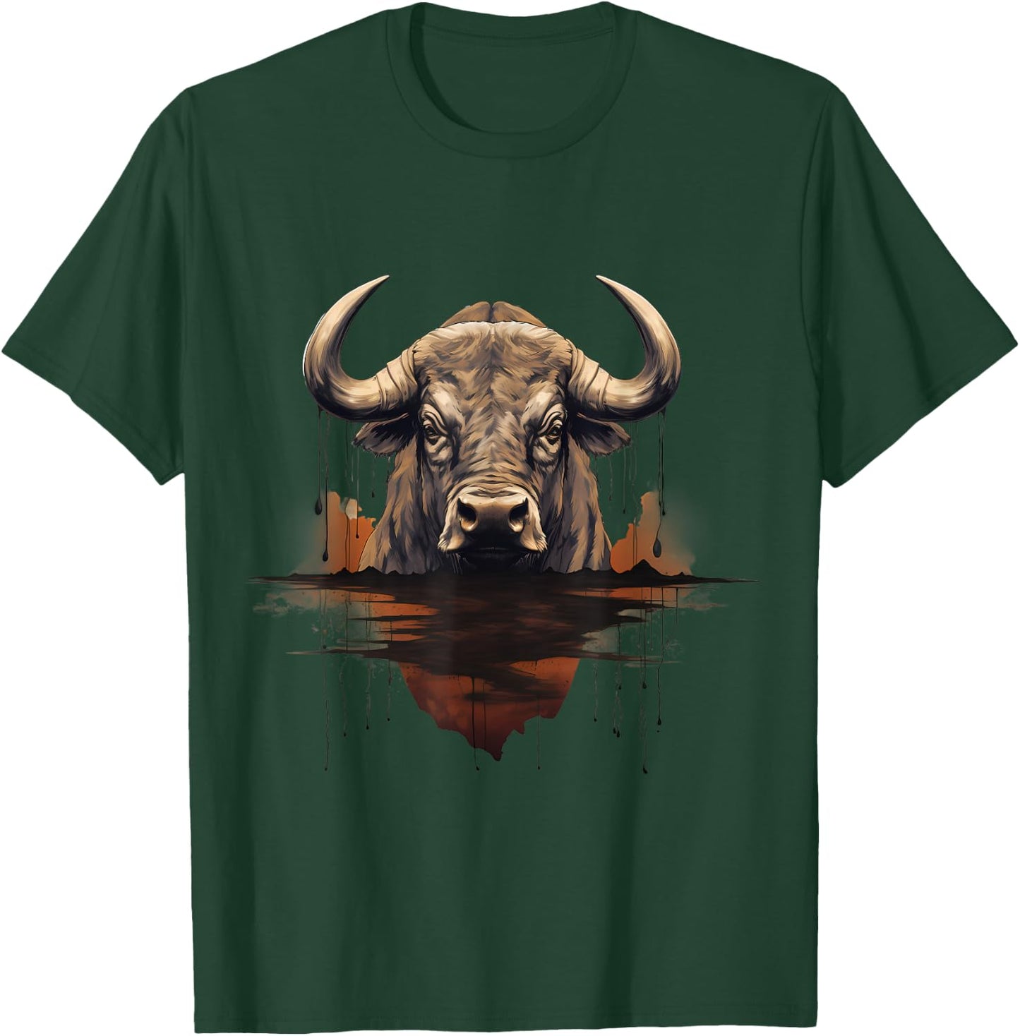 Buffalo Portrait Artwork Animal Art Wildlife Safari Bison T-Shirt - T-Shirt | Forest