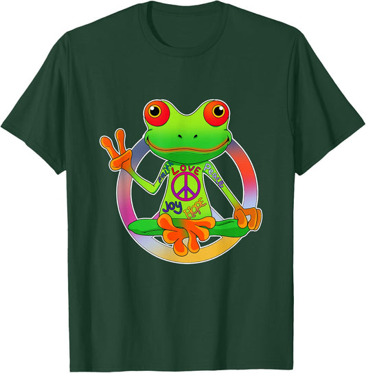 Hippie Frog Peace Sign Yoga Frogs Hippies 70s T-Shirt - T-Shirt | Forest