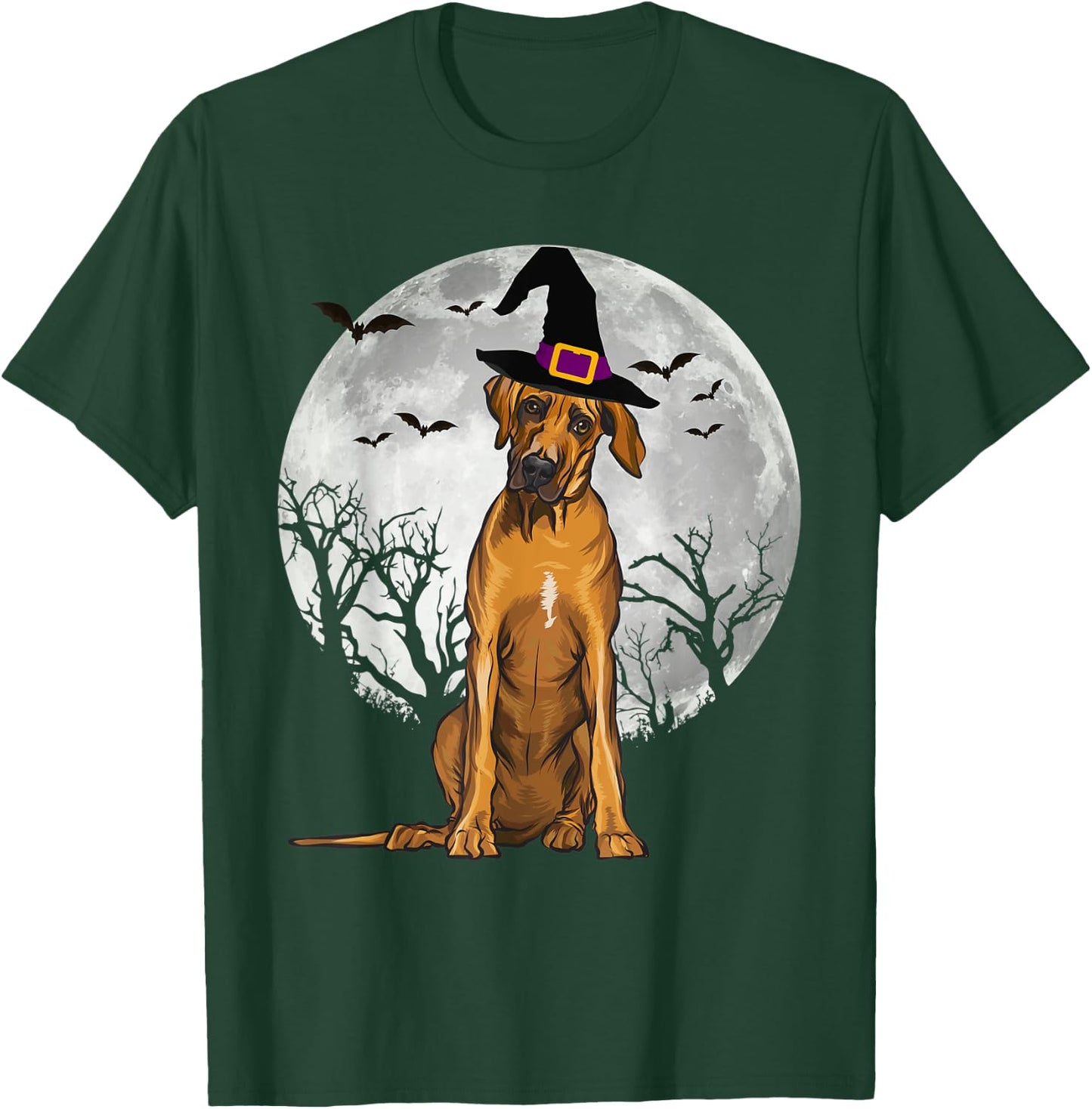 Scary Rhodesian Ridgeback Dog Witch Hat Halloween Women T-Shirt - T-Shirt | Forest