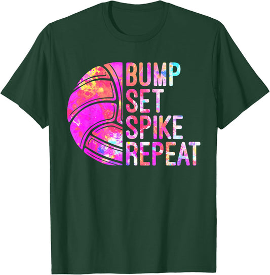 Bump Set Spike Repeat Volleyball Lover girls Athlete USA T-Shirt - T-Shirt | Forest