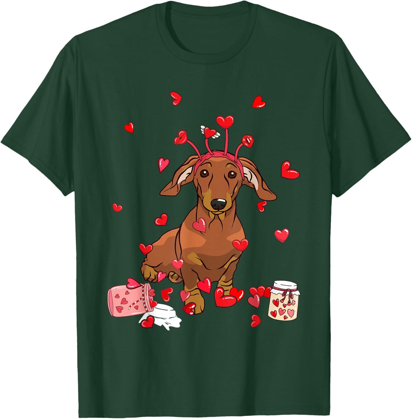 Dog Valentine Gift Cute Dachshund Valentine's Day Men Women Girls Kids T-Shirt - T-Shirt | Forest