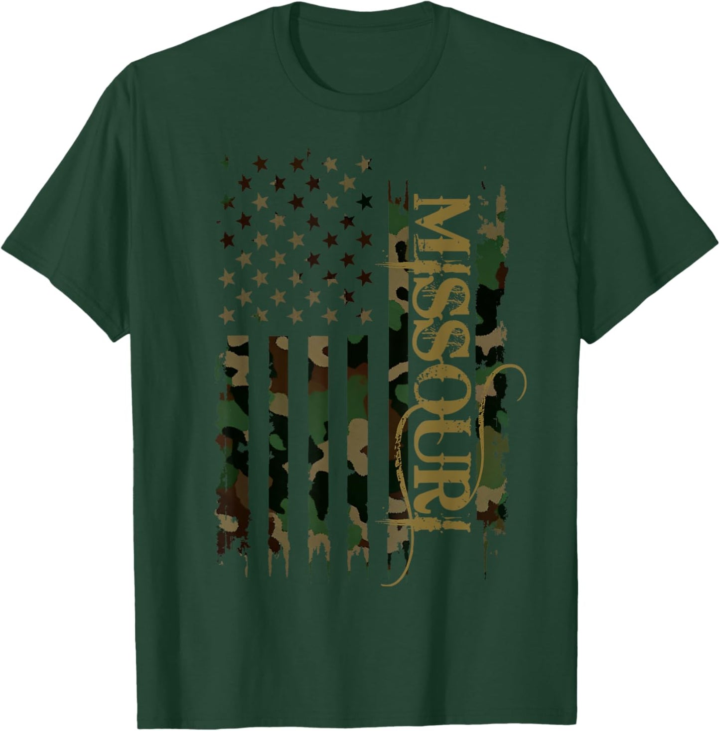 Missouri United States Distressed Camo w US Flag T-Shirt - T-Shirt | Forest