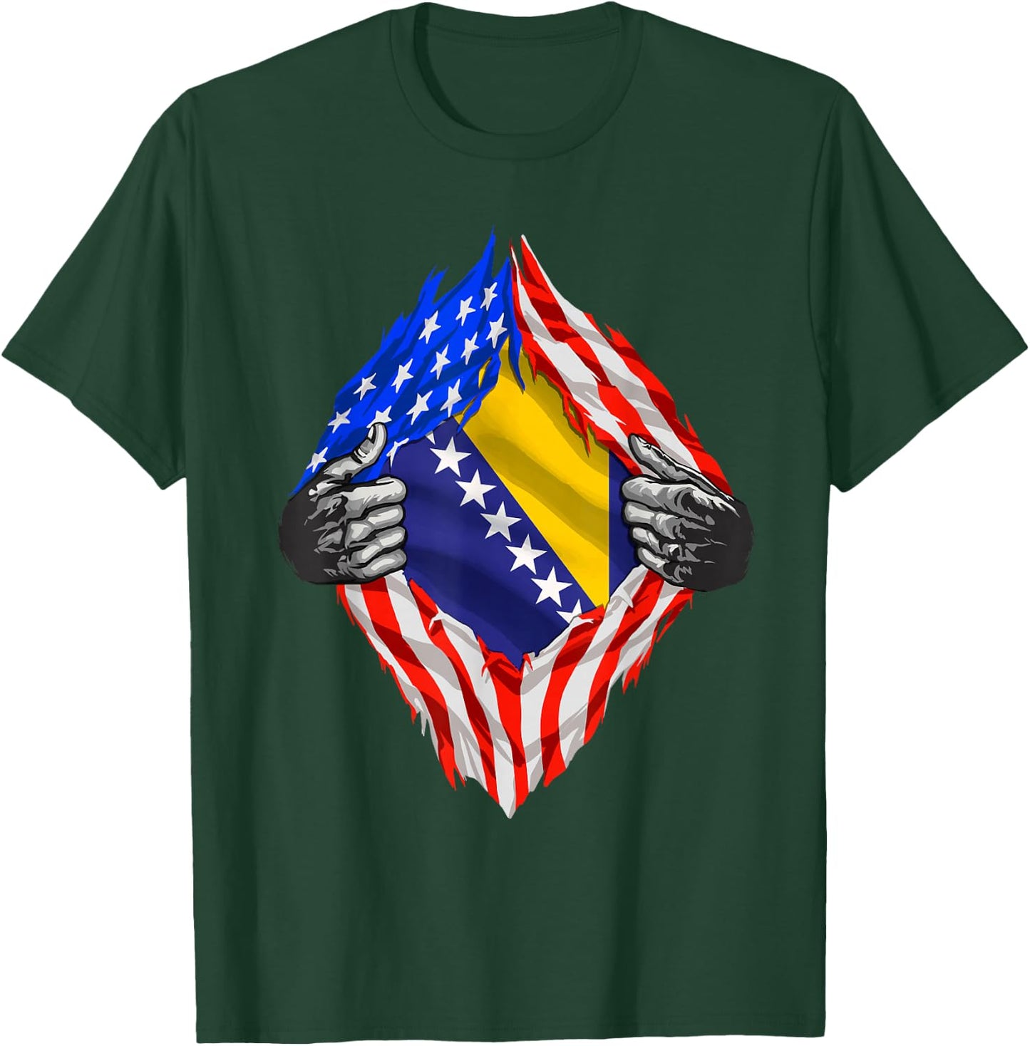 Bosnia Shirt Super USA Bosnian Flag Bosnian American Roots T-Shirt - T-Shirt | Forest