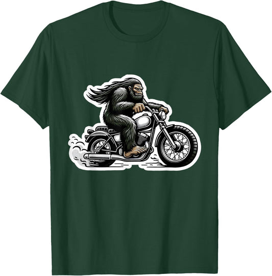 Funny Bigfoot Sasquatch Riding Motorcycle Bike Biker T-Shirt - T-Shirt | Forest