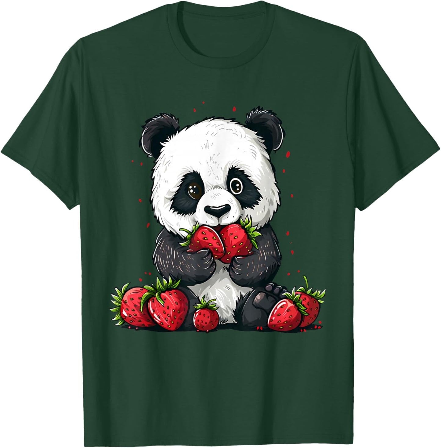 Strawberry Panda Bear Strawberries Cute Panda Bear Artwork T-Shirt - T-Shirt | Forest