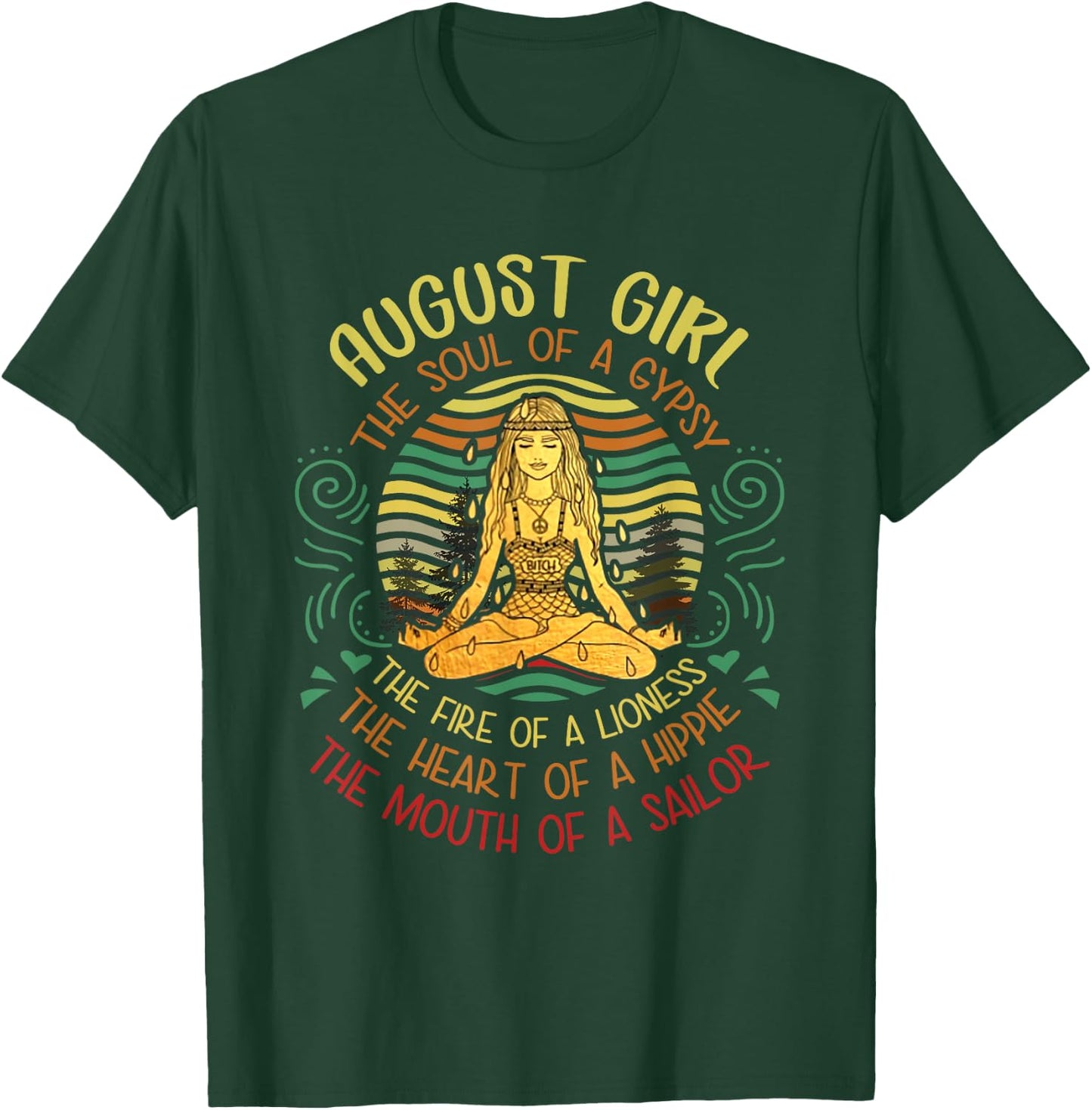 August Girl Gypsy Soul Yoga Vintage Hippie Birthday August T-Shirt - T-Shirt | Forest