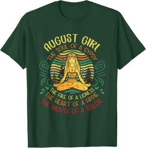 August Girl Gypsy Soul Yoga Vintage Hippie Birthday August T-Shirt - T-Shirt | Forest