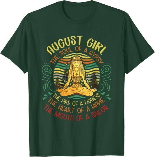 August Girl Gypsy Soul Yoga Vintage Hippie Birthday August T-Shirt - T-Shirt | Forest