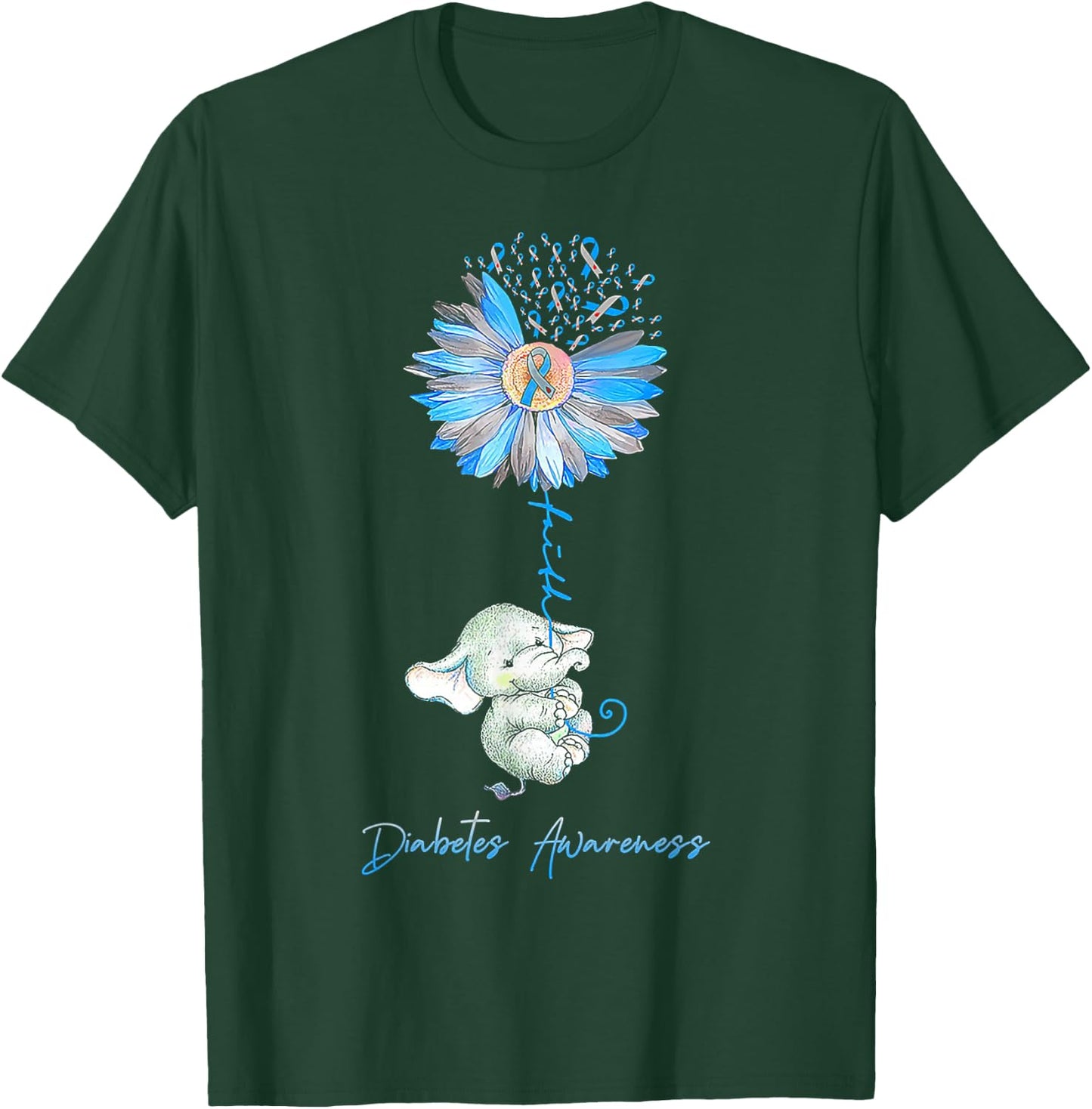 Faith Cute Elephants Sunflower Diabetes Awareness T-Shirt - T-Shirt | Forest
