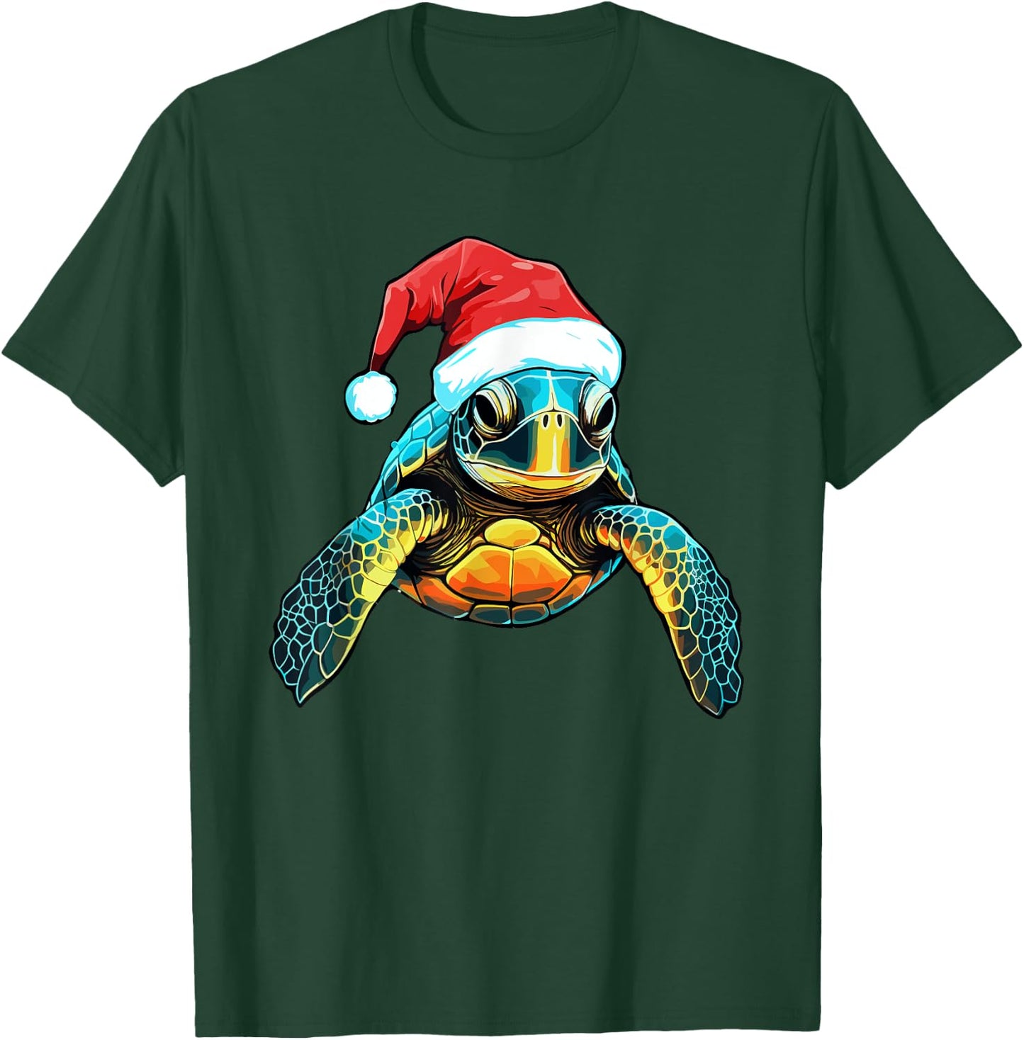 Cute Sea Turtle Christmas Santa Hat Xmas Pajama T-Shirt - T-Shirt | Forest