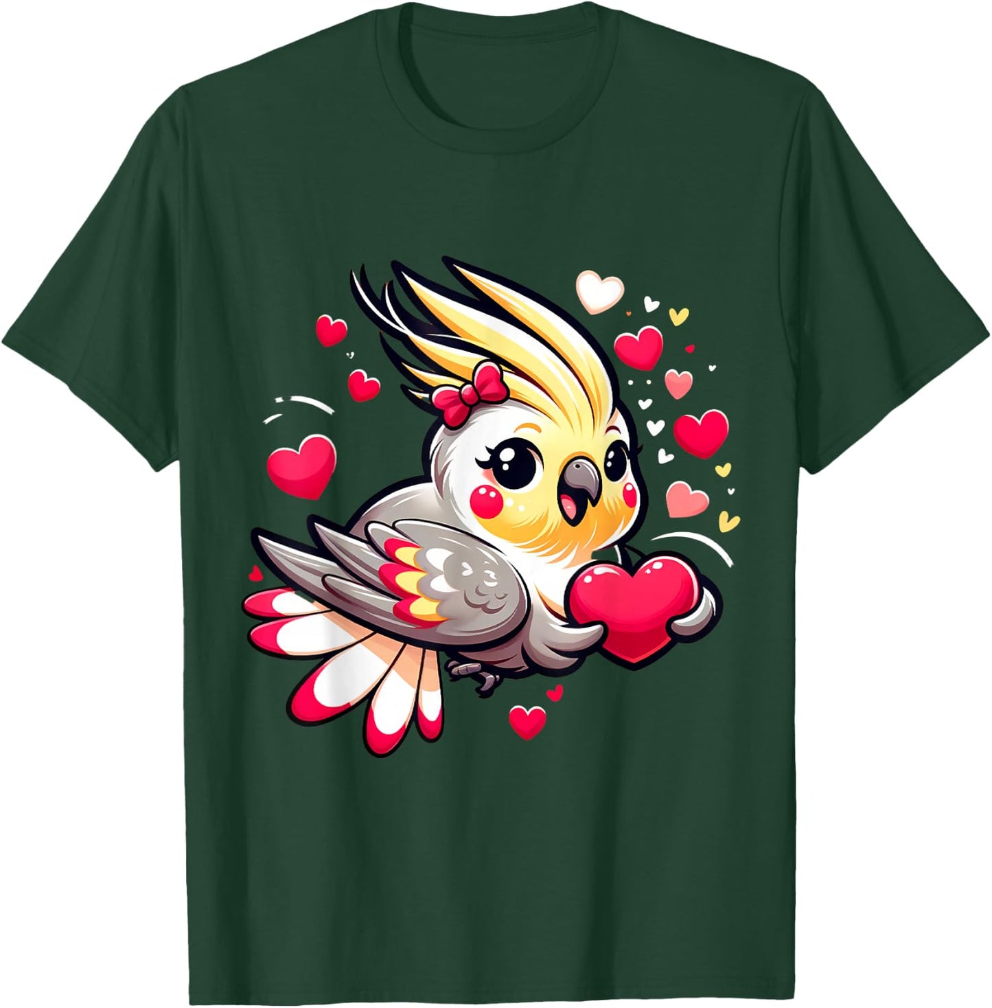 Cockatiel Valentine Hearts Parrot Bird T-Shirt - T-Shirt | Forest