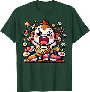 Hungry Kawaii Monkey Eating Sushi Japanese Food T-Shirt - T-Shirt | Forest