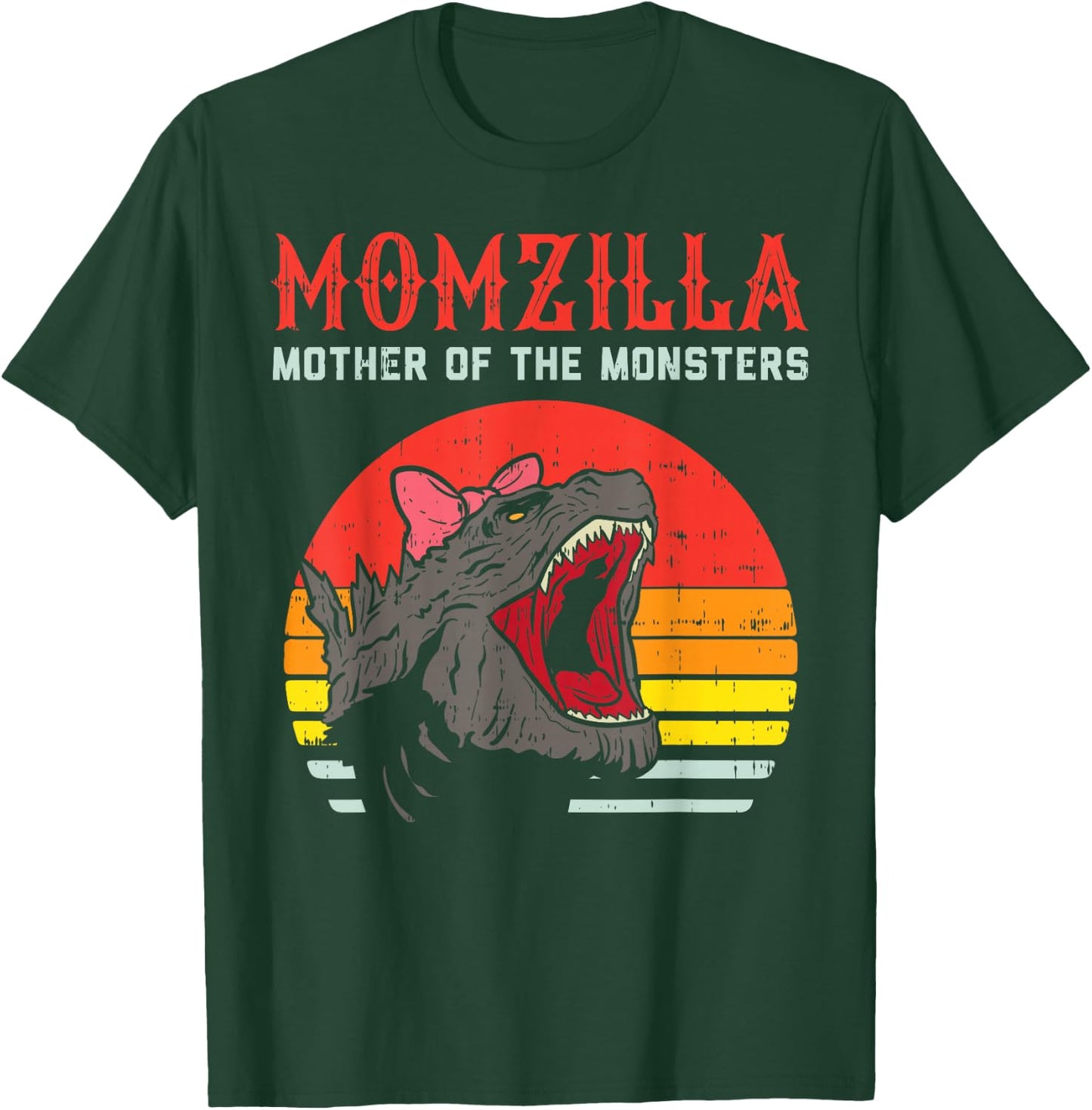 Momzilla Mother Of Monsters Ribbon Retro Mama Step Mom Gift T-Shirt - T-Shirt | Forest